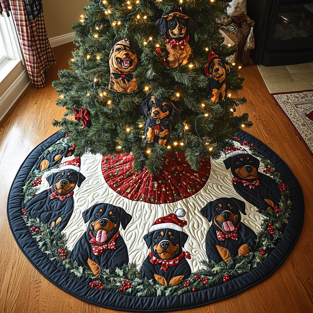 Merry Rottie Christmas Christmas Quilted Tree Skirt NCU0DV1446