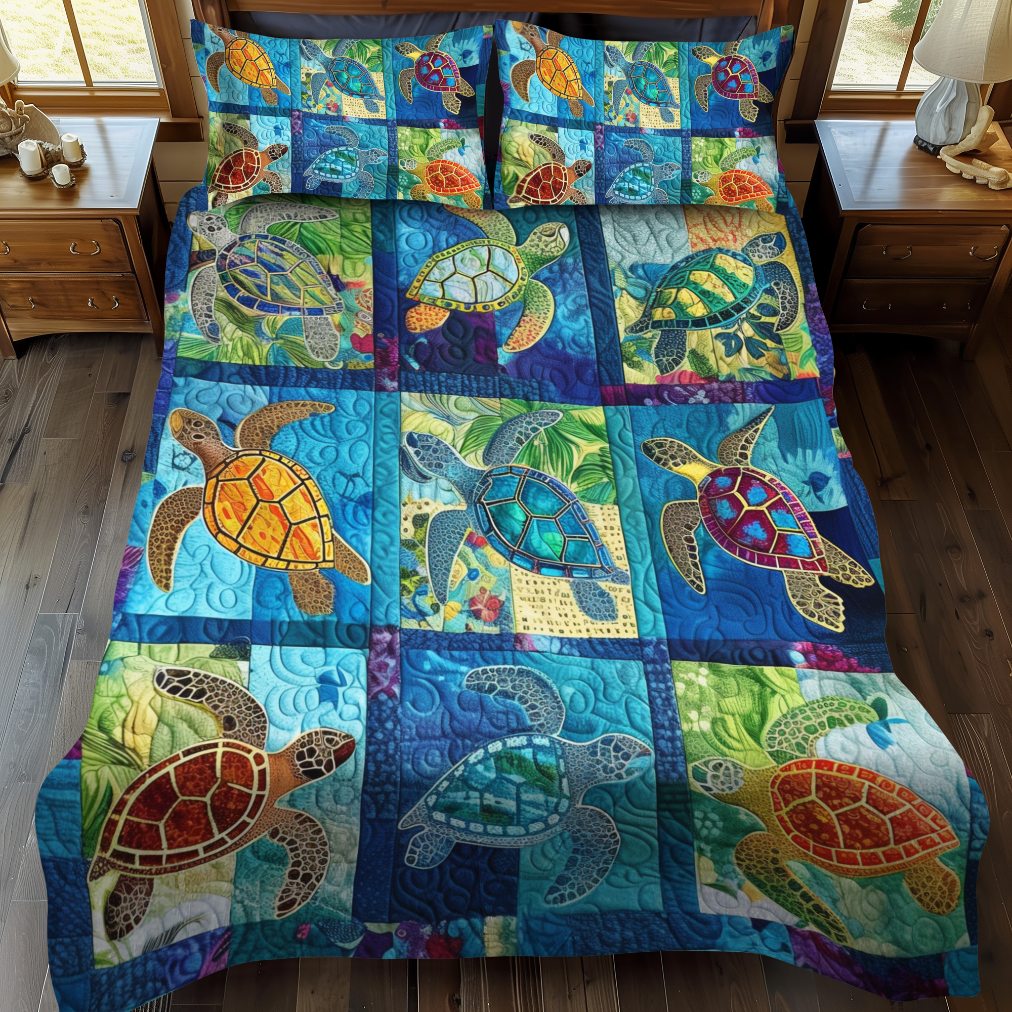 Mesmerizing Turtles 3-Piece Quilted Bedding Set NCU0VL259