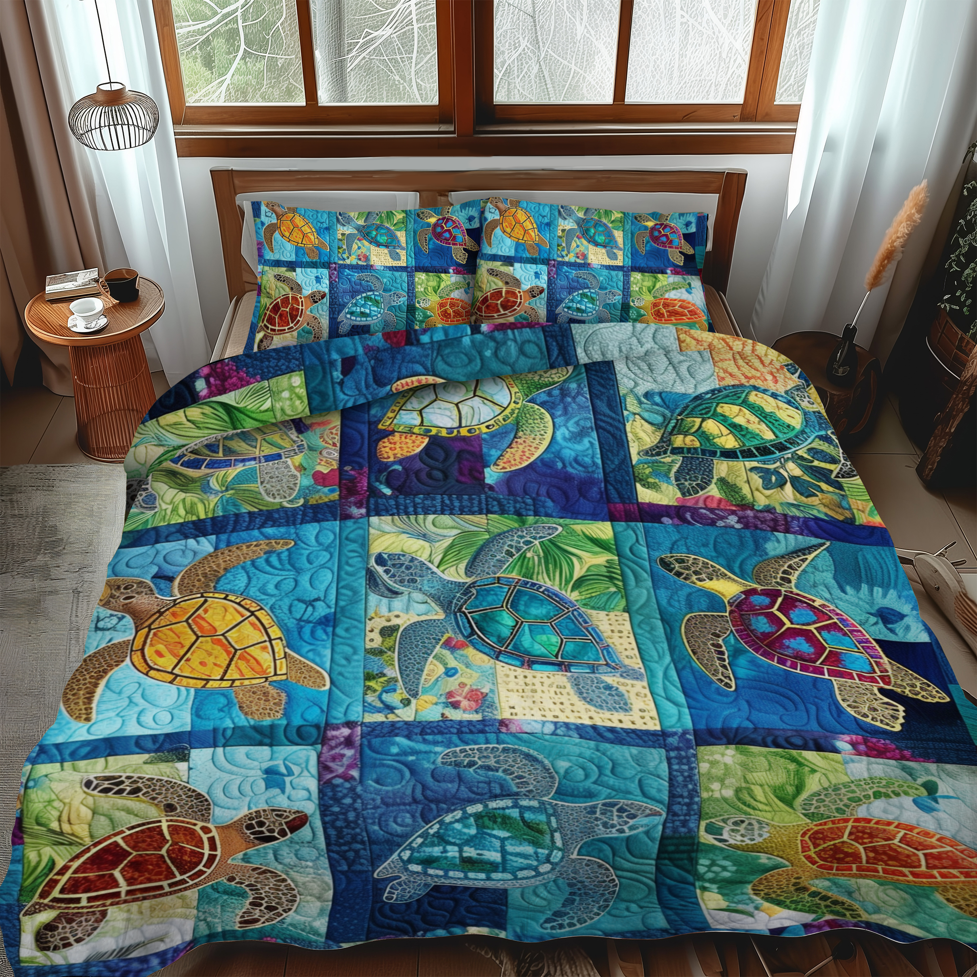 Mesmerizing Turtles 3-Piece Quilted Bedding Set NCU0VL259