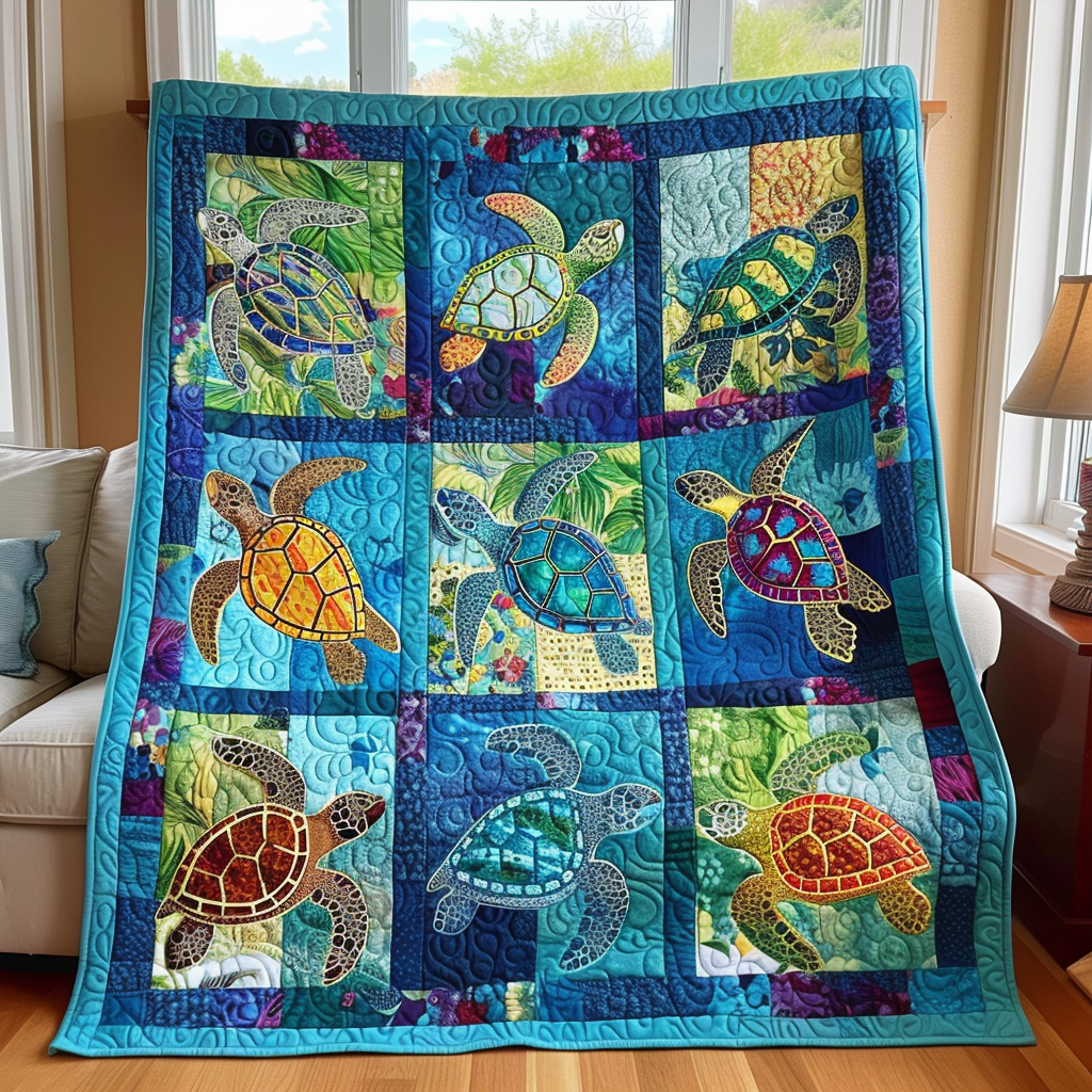 Mesmerizing Turtles Quilted Blanket NCU0VL225