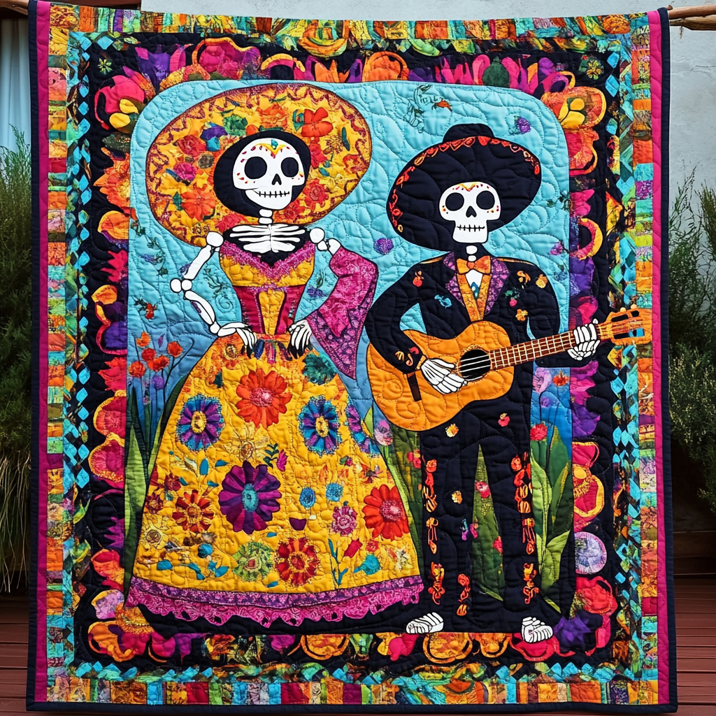 Mexican Day Of The Dead Quilted Blanket NCU0PD564