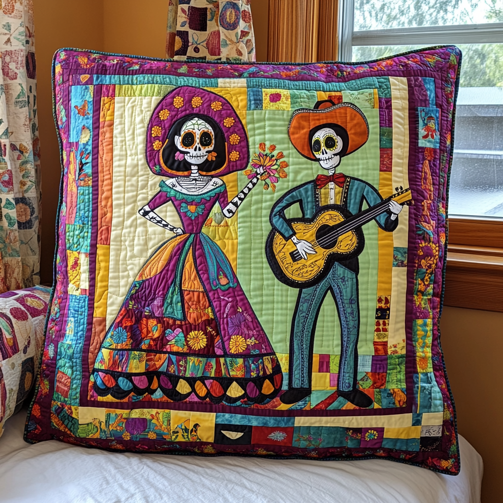 Mexican Day Of The Dead Quilted Pillow Case NCU0PD672