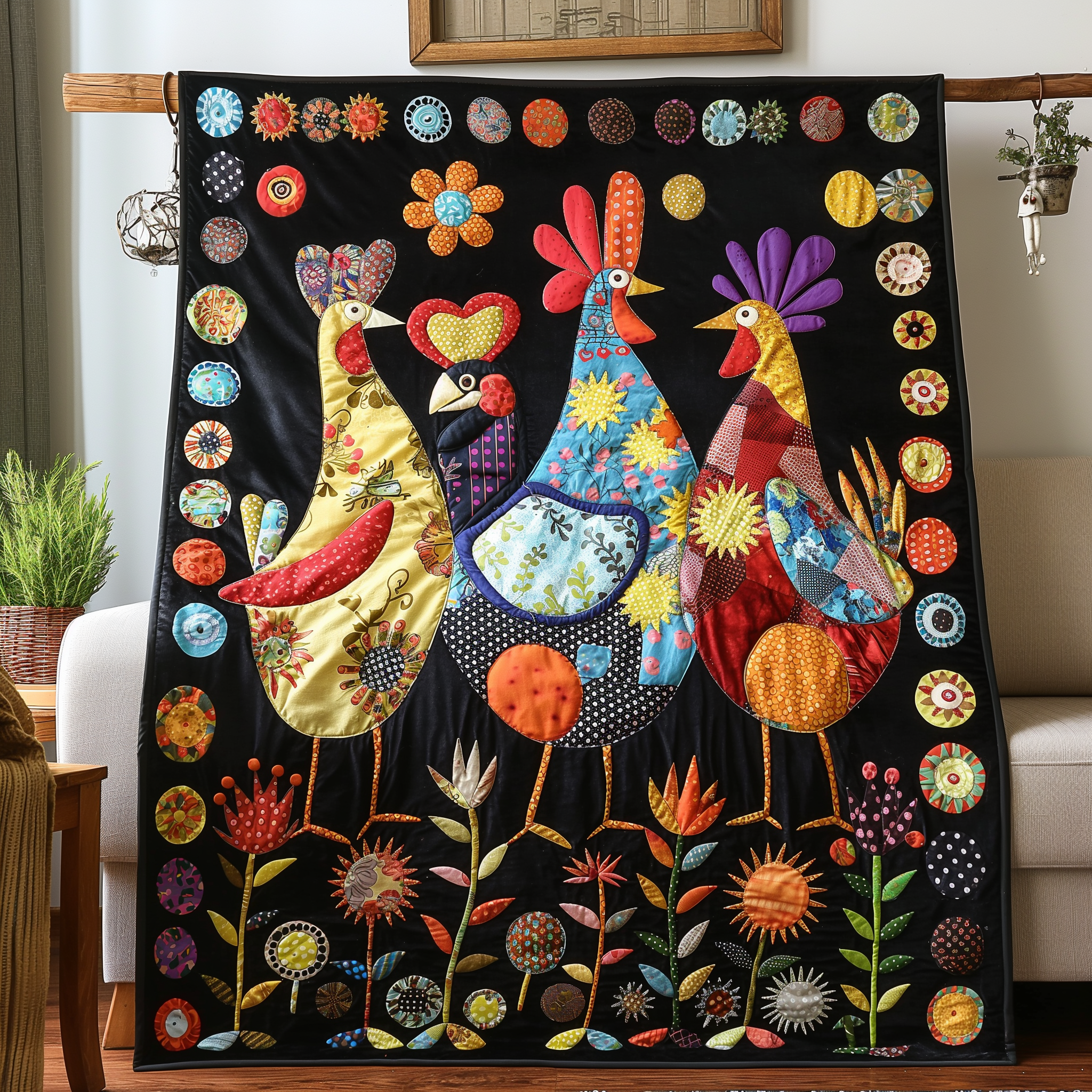 Midnight Garden Chicken Quilted Blanket NCU0TL241