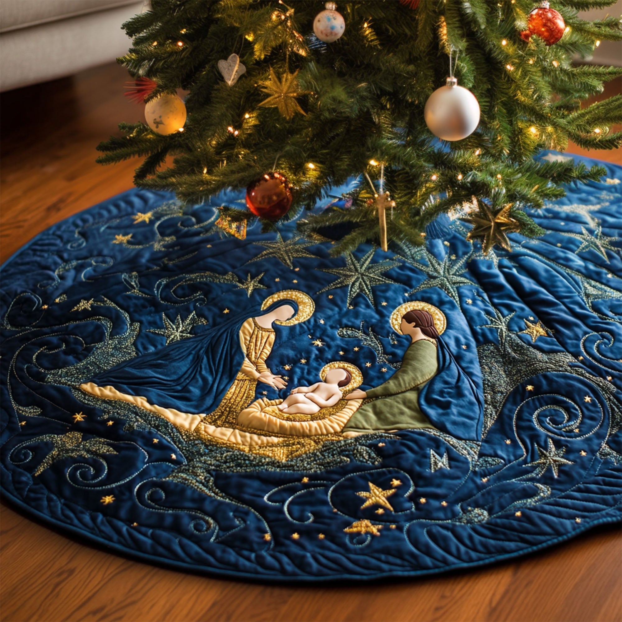 Midnight Miracle Quilted Christmas Tree Skirt NCU0PT1232