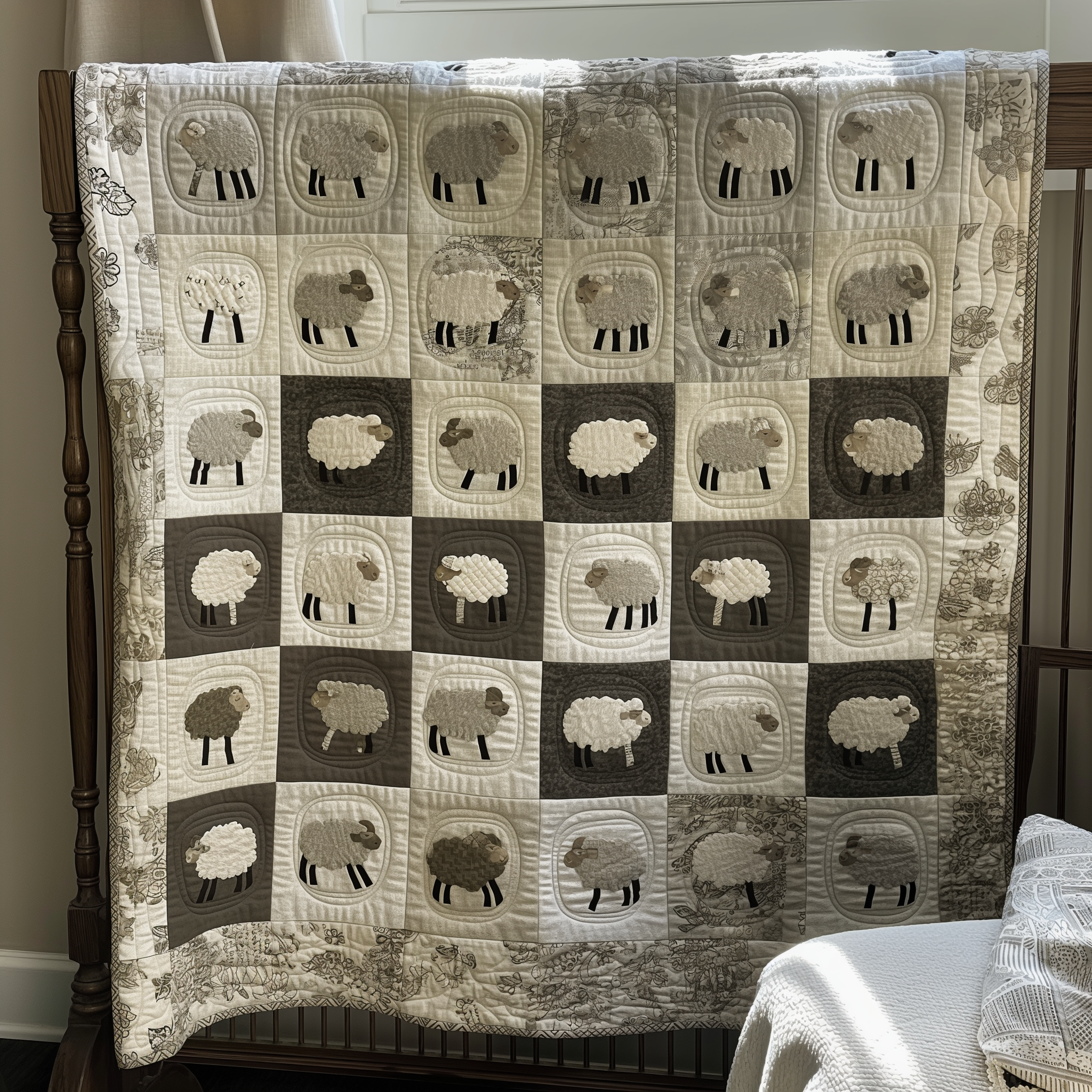 Monochrome Sheep Meadow Quilted Blanket NCU0TL302