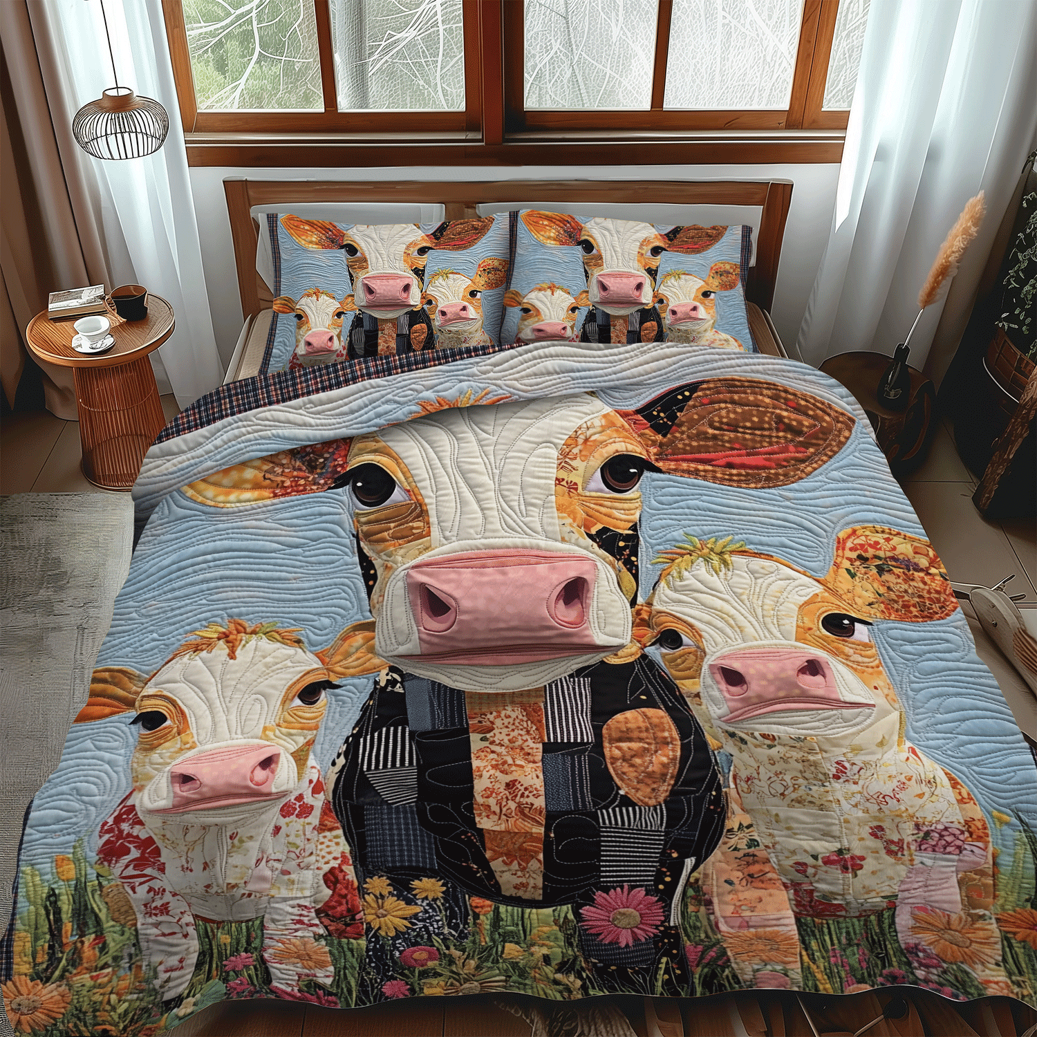 Moo Meadows 3-Piece Quilted Bedding Set NCU0TH1380