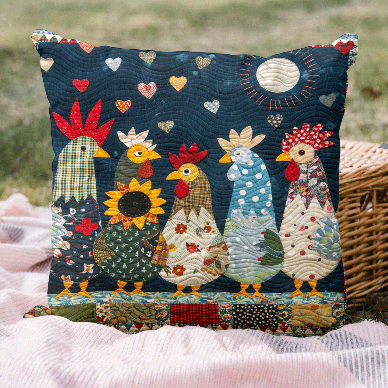 Moonlit Roosters Quilted Pillow Case NCU0TH1205