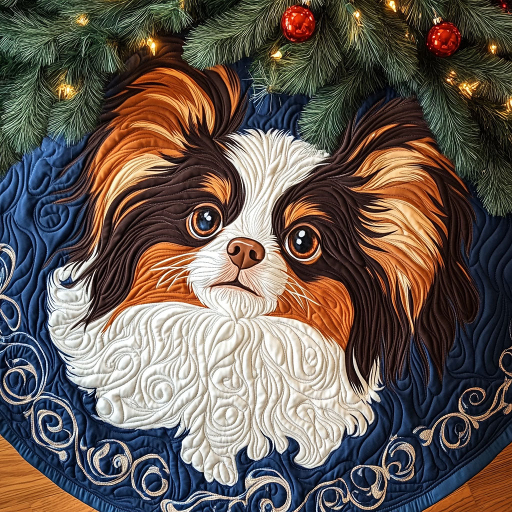 Morning with Papillon Quilted Christmas Tree Skirt NCU0PT1777