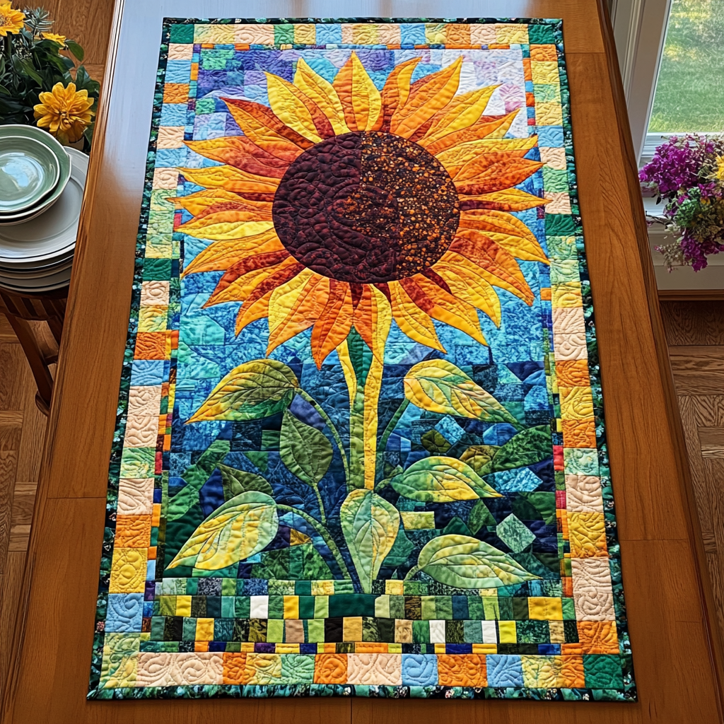 Mosaic Sunflower Quilted Table Runner NCU0DV510