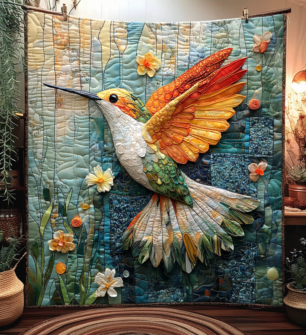 Mosaic Hummingbird Quilted Blanket NCU0DV1272