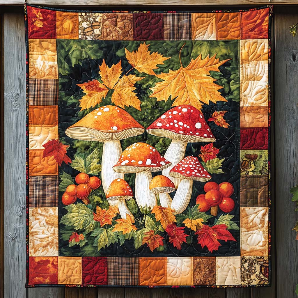 Mushroom Magic In Fall Quilted Blanket NCU0NT1191