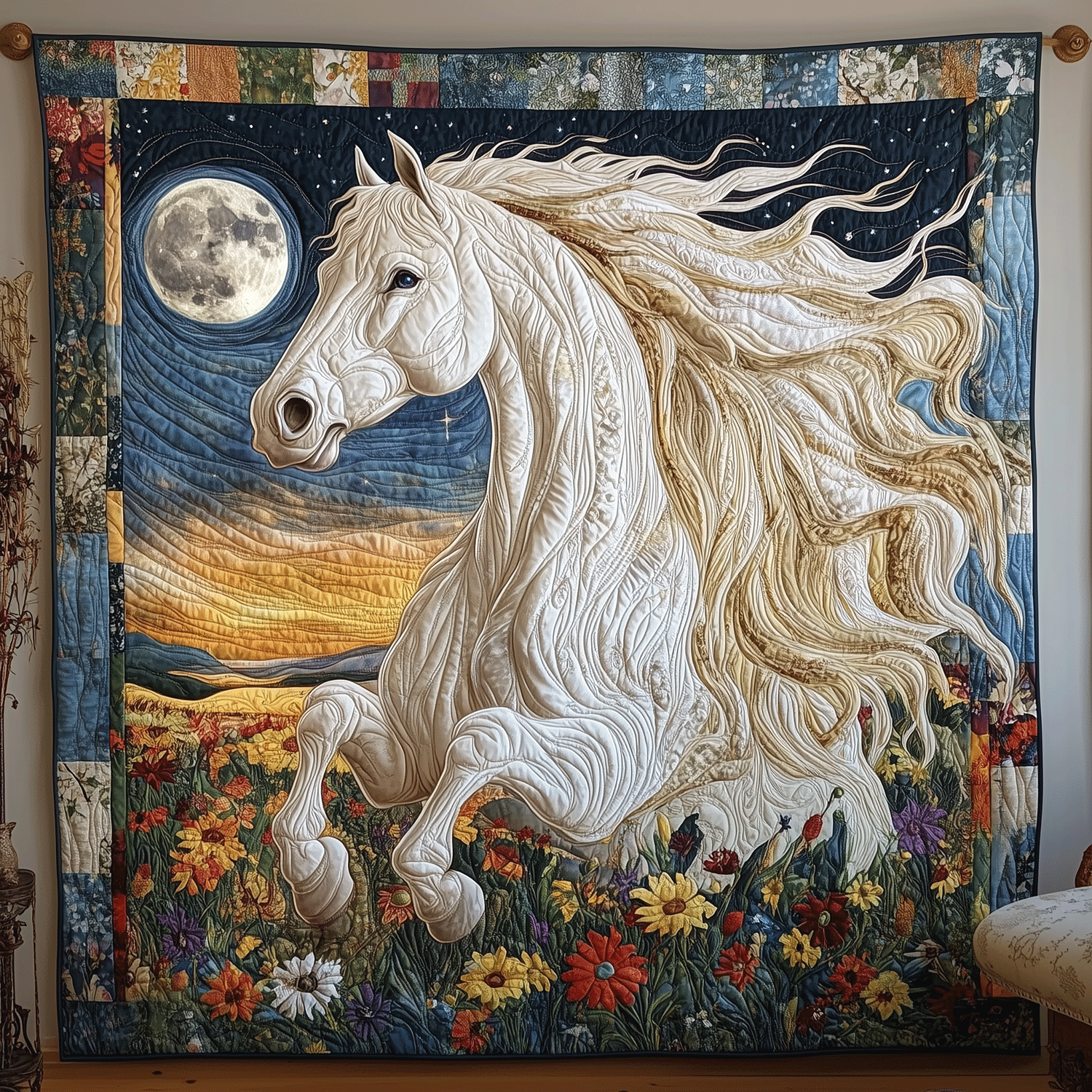 Mystic Night Rider Art Quilt Hanging NCU0TH1699