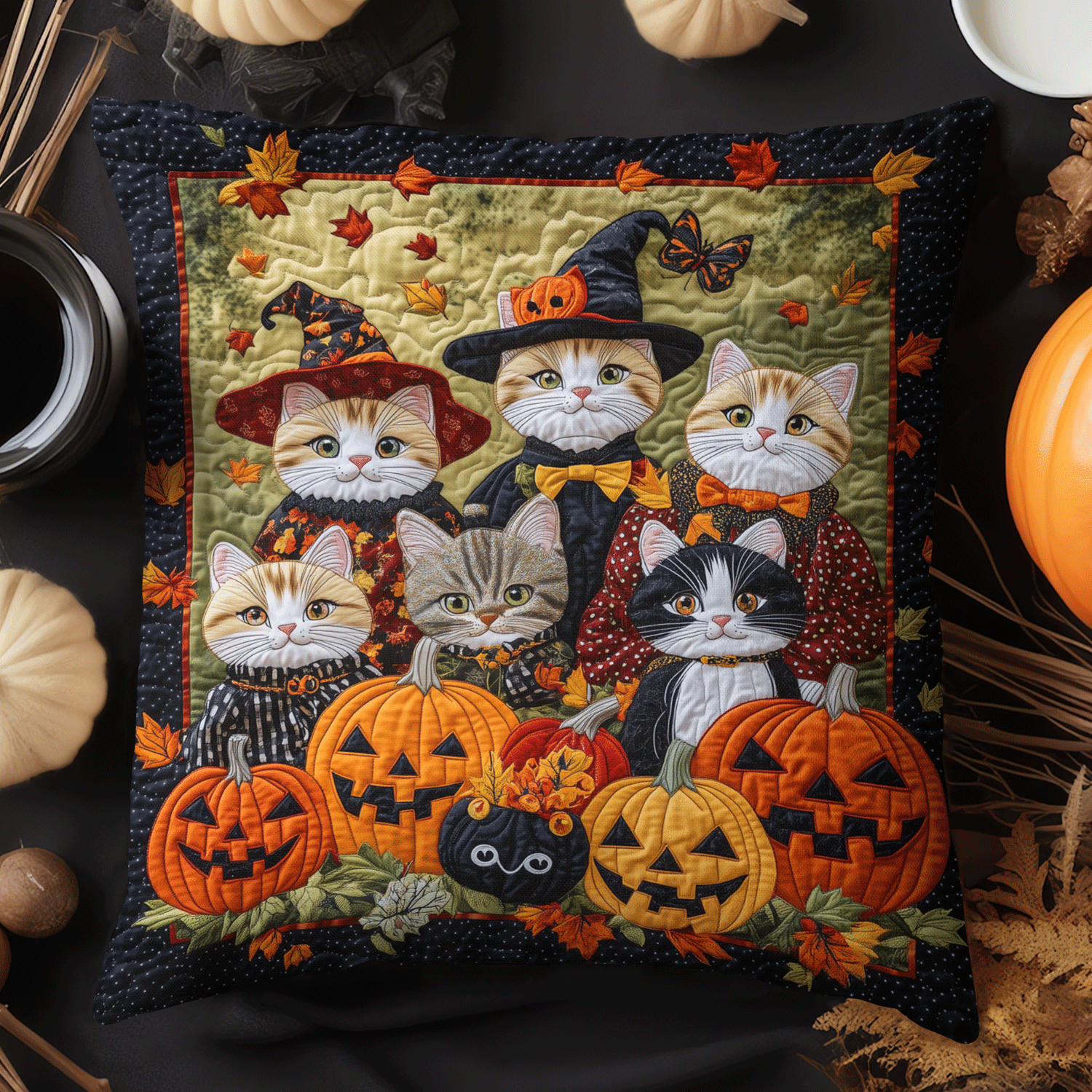 Cat Coven Halloween Quilted Pillow Case NCU0TH1757