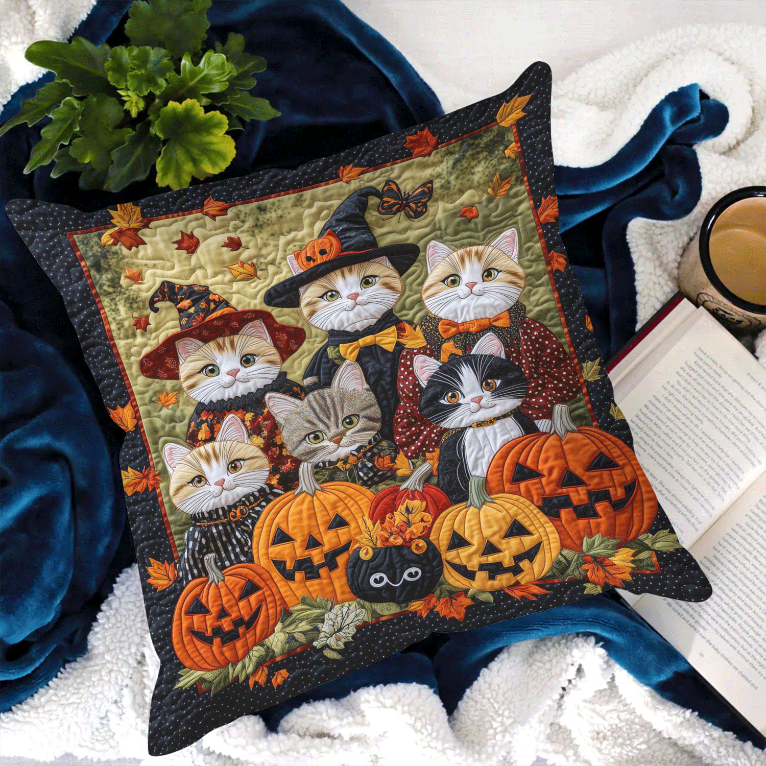 Cat Coven Halloween Quilted Pillow Case NCU0TH1757