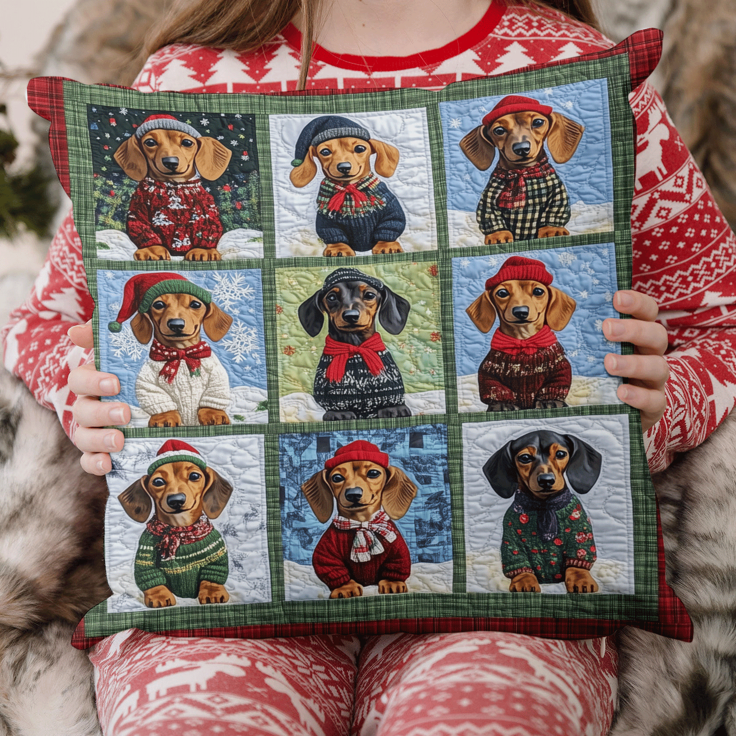 Doxie Winter Wishes Quilted Pillow Case NCU0TH1765