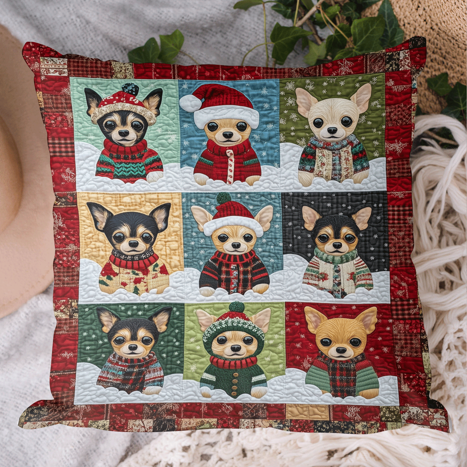 Chihuahua Santa Squad Quilted Pillow Case NCU0TH1759