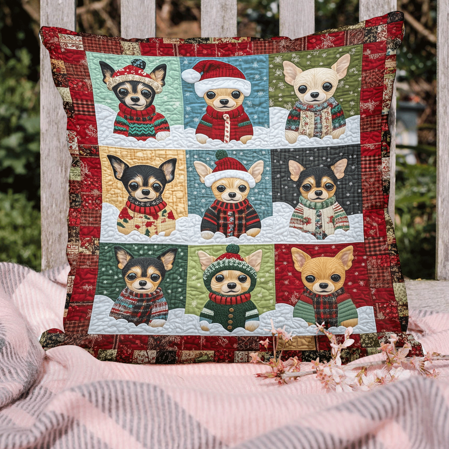 Chihuahua Santa Squad Quilted Pillow Case NCU0TH1759