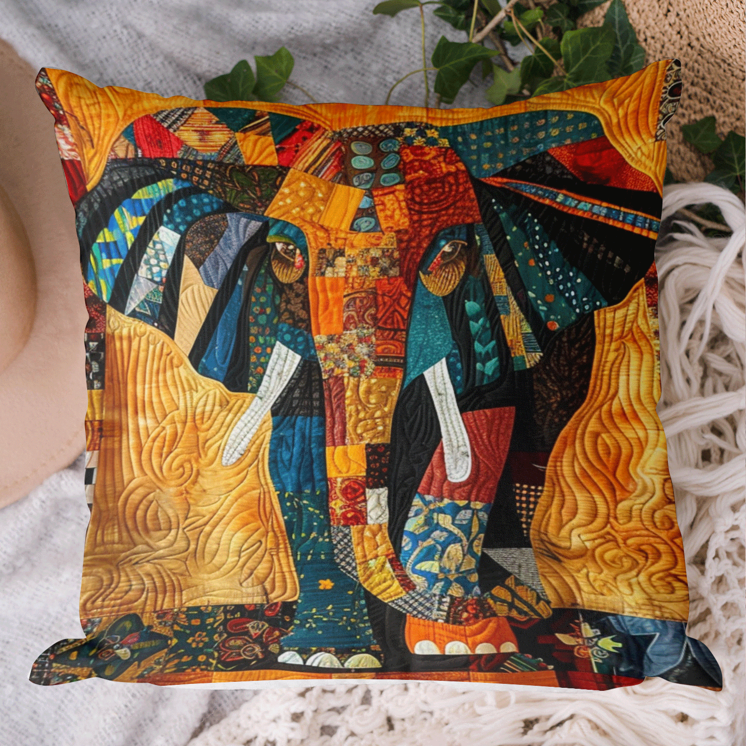 Vibrant Elephant Safari Quilted Pillow Case NCU0TH1768