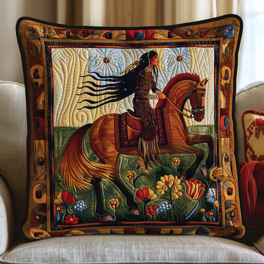 Native American Horse Quilted Pillow Case NCU0PD230