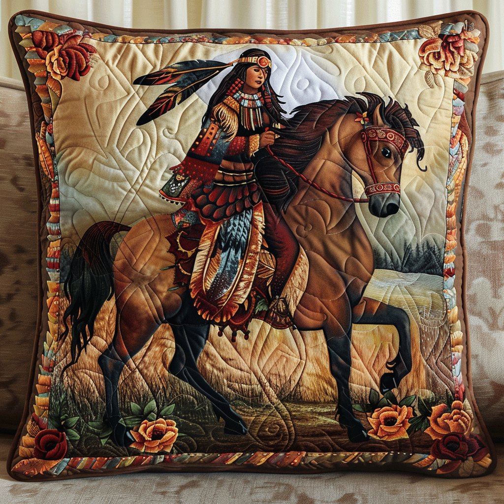 Native American Horse Quilted Pillow Case NCU0PD233