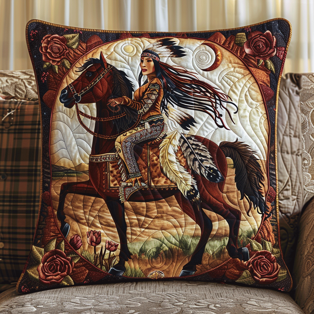 Native American Horse Quilted Pillow Case NCU0PD234