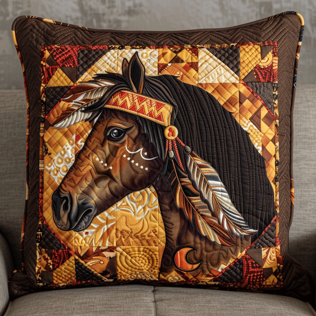 Native American Horse Quilted Pillow Case NCU0PD239