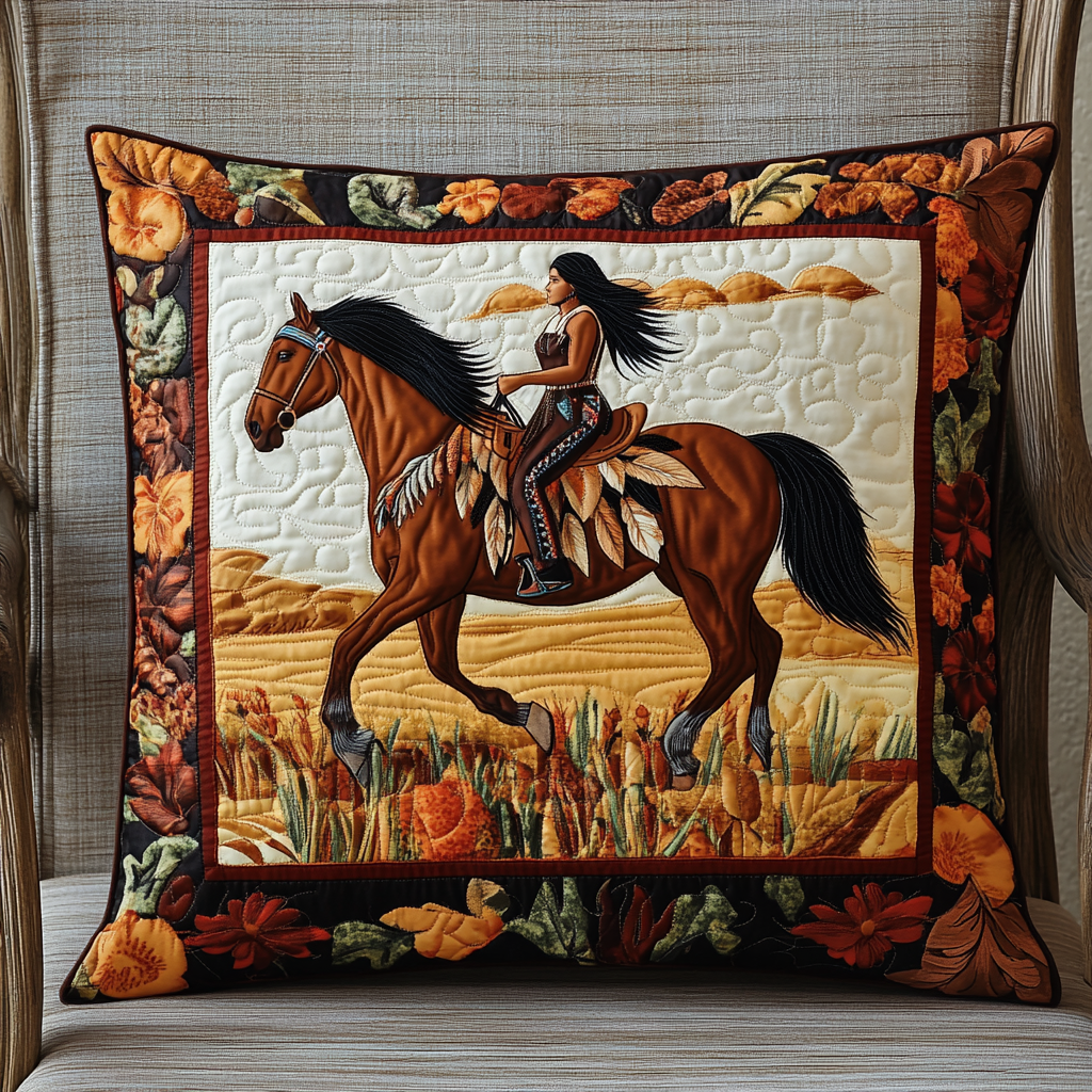 Native American Horse Quilted Pillow Case NCU0PD414