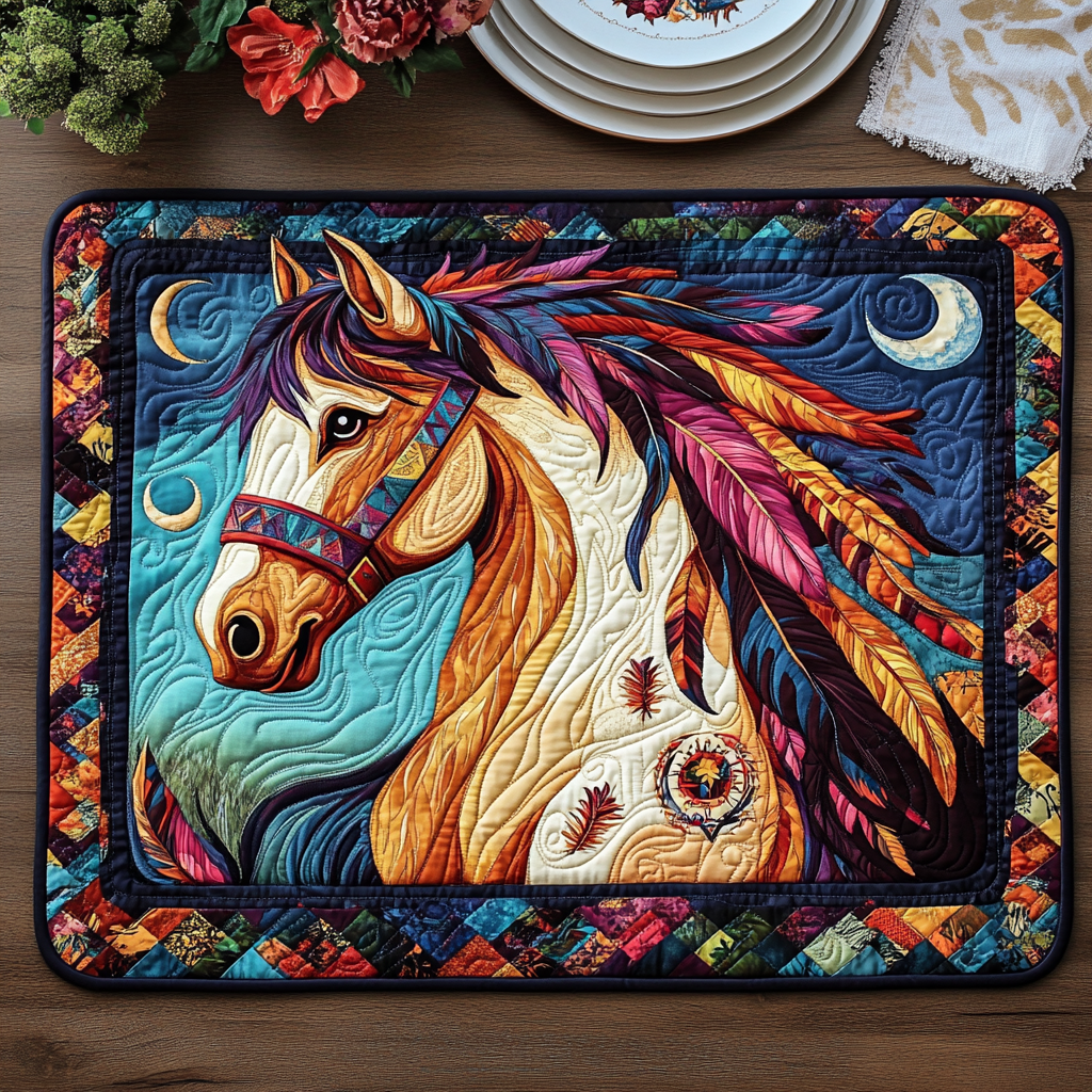 Native American Horse Quilted Place Mat NCU0PD464