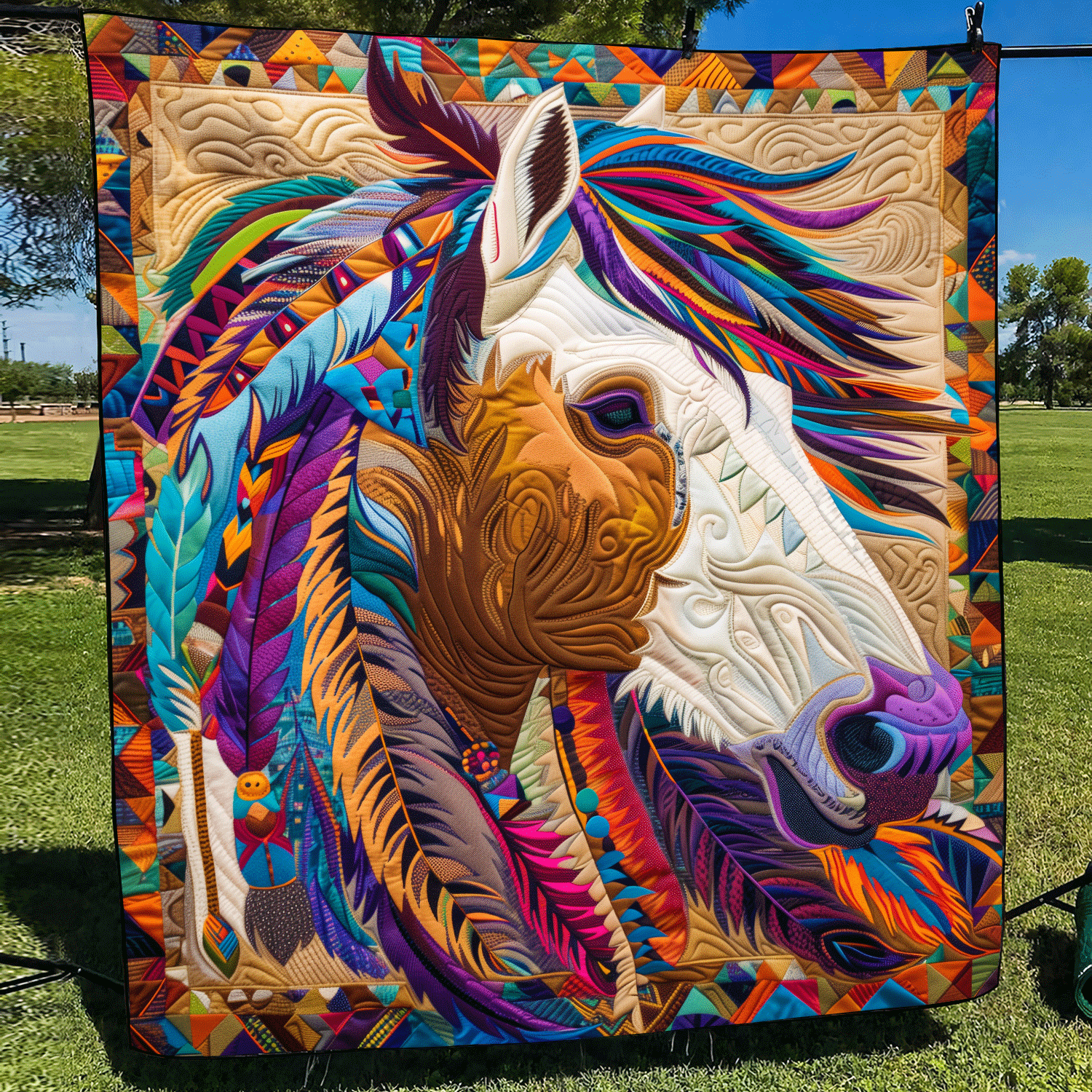 Native Horse Horizon Quilted Blanket NCU0DV1594