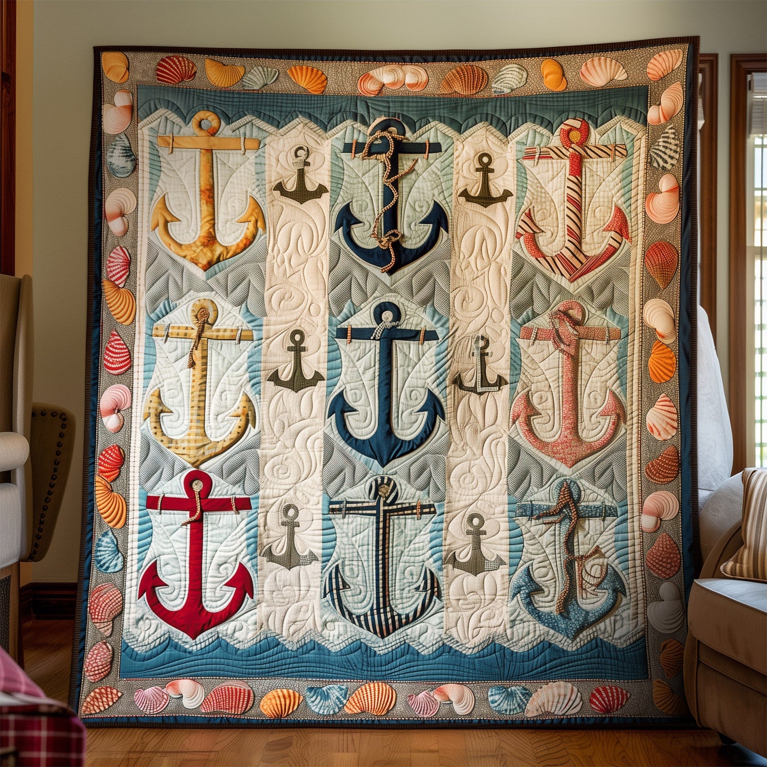 Nautical Anchors Quilted Blanket NCU0TH1310