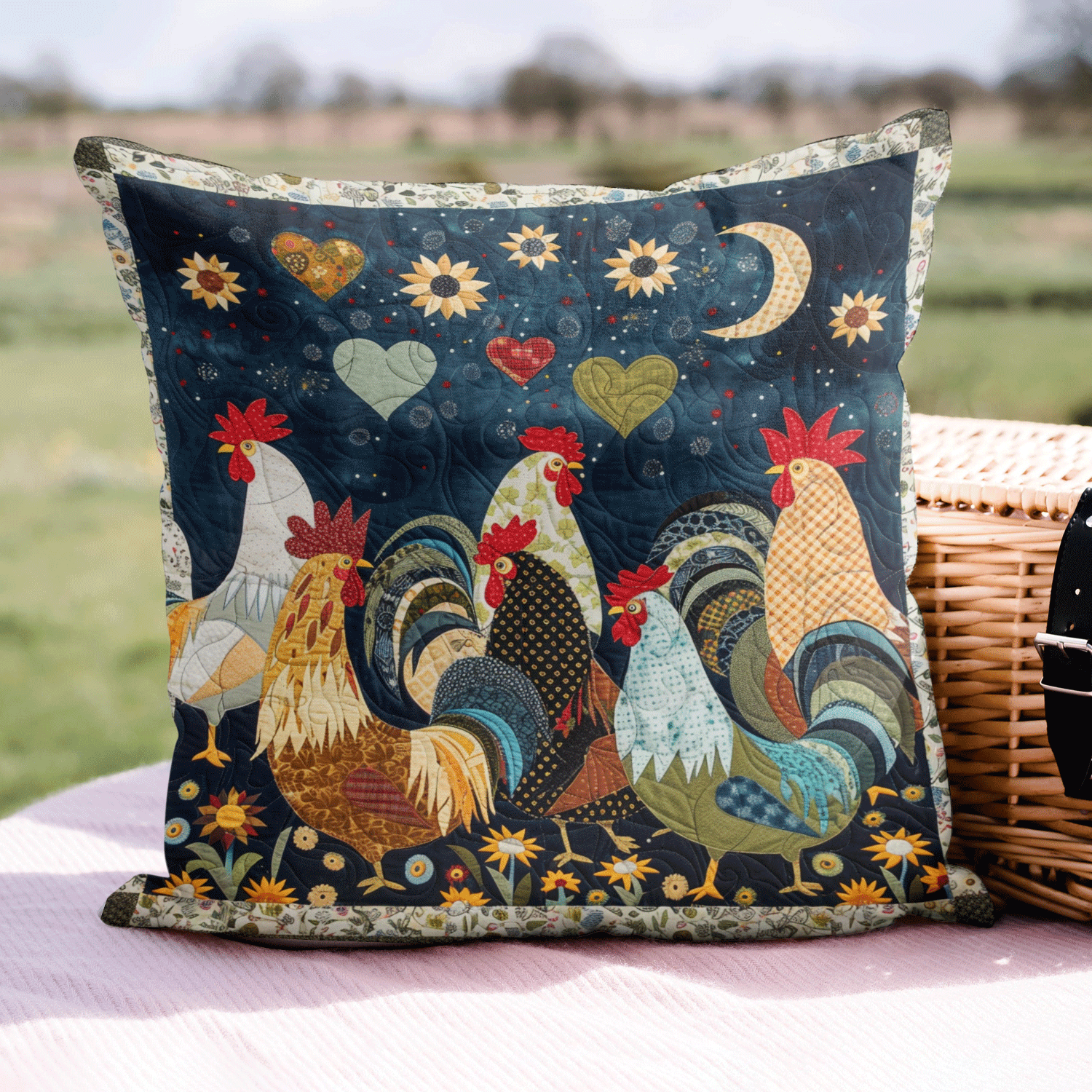 Night Roosters Quilted Pillow Case NCU0TH1501