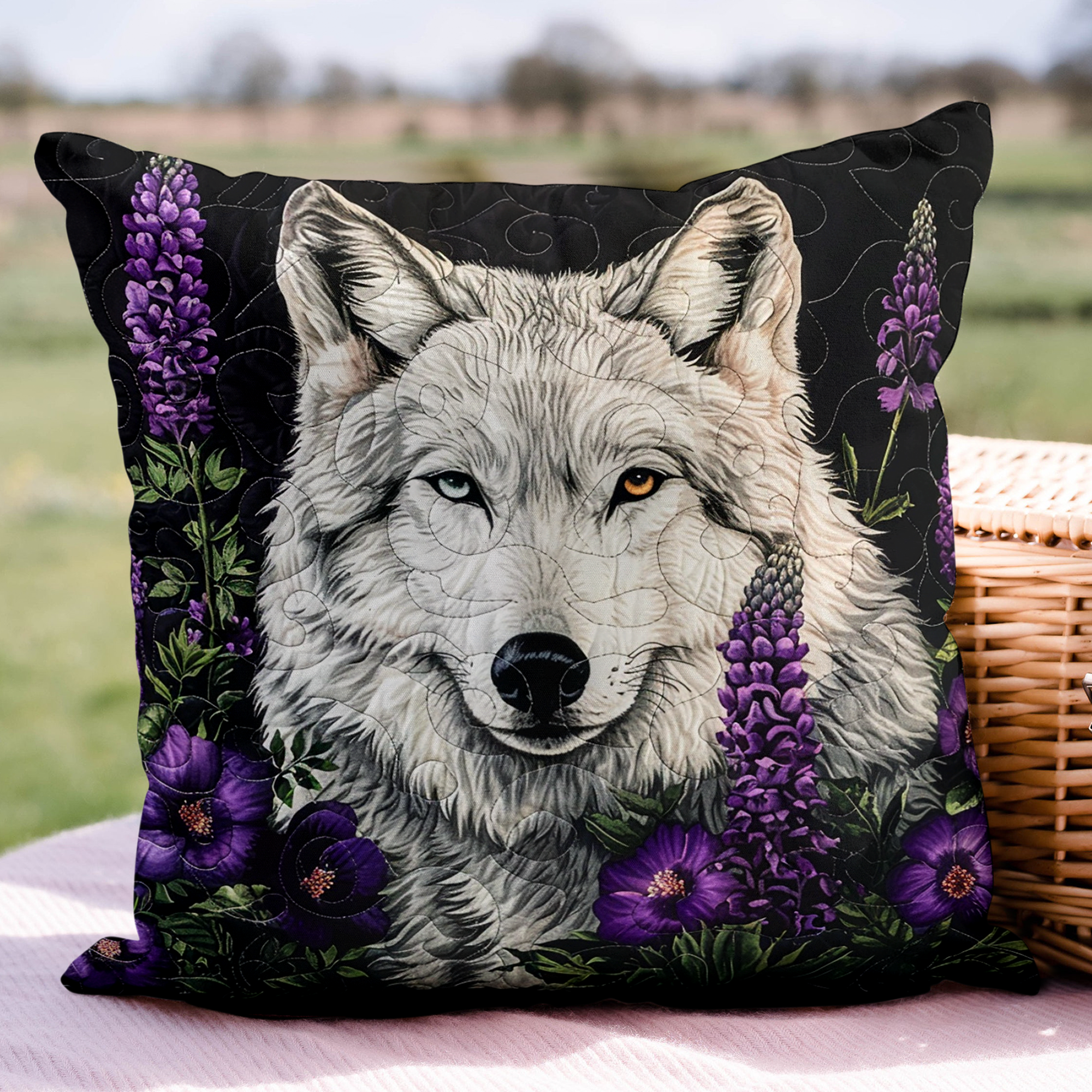 Night Lupines Wolf Quilted Pillow Case NCU0TH112