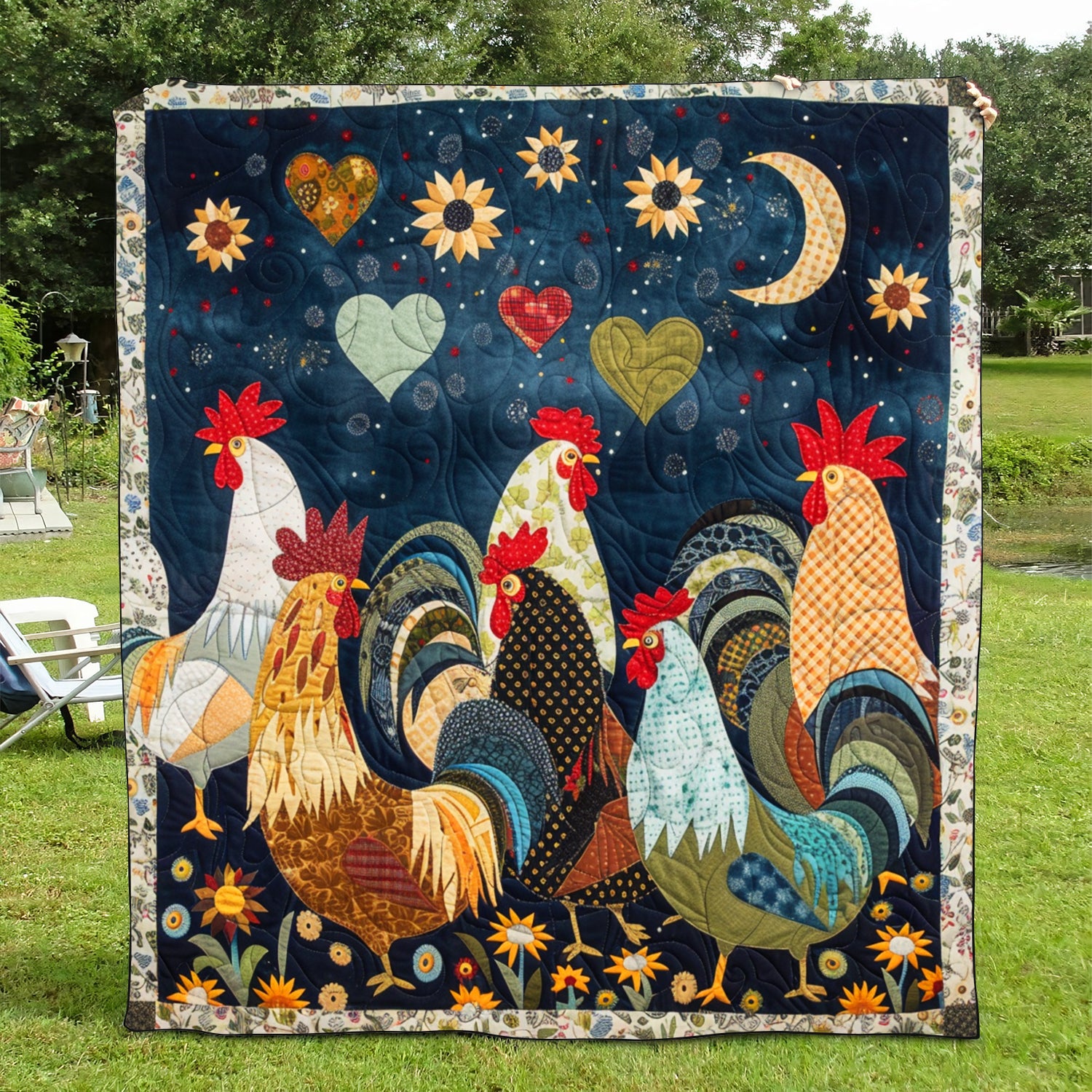 Night Roosters Quilted Blanket NCU0TH860