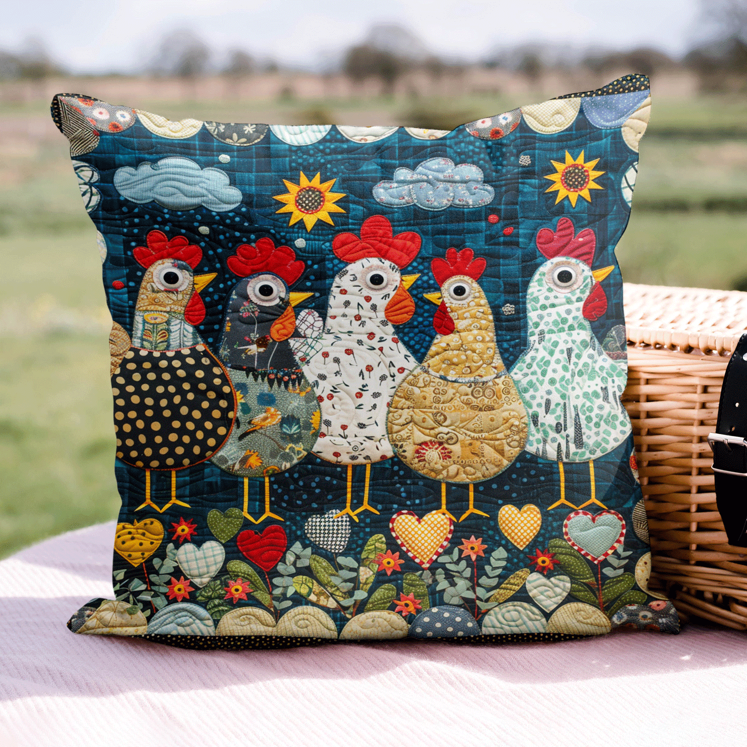 Nighttime Hens Quilted Pillow Case NCU0TH1206