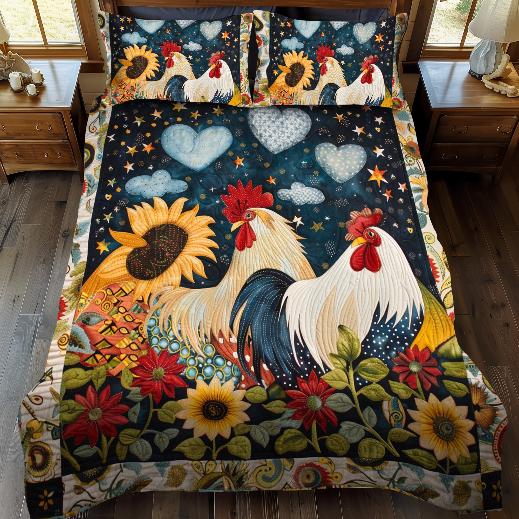 Nighty Love Chicken 3-Piece Quilted Bedding Set NCU0TH854