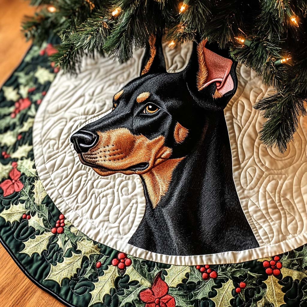 Noble Doberman Watcher Christmas Quilted Tree Skirt NCU0NT1715