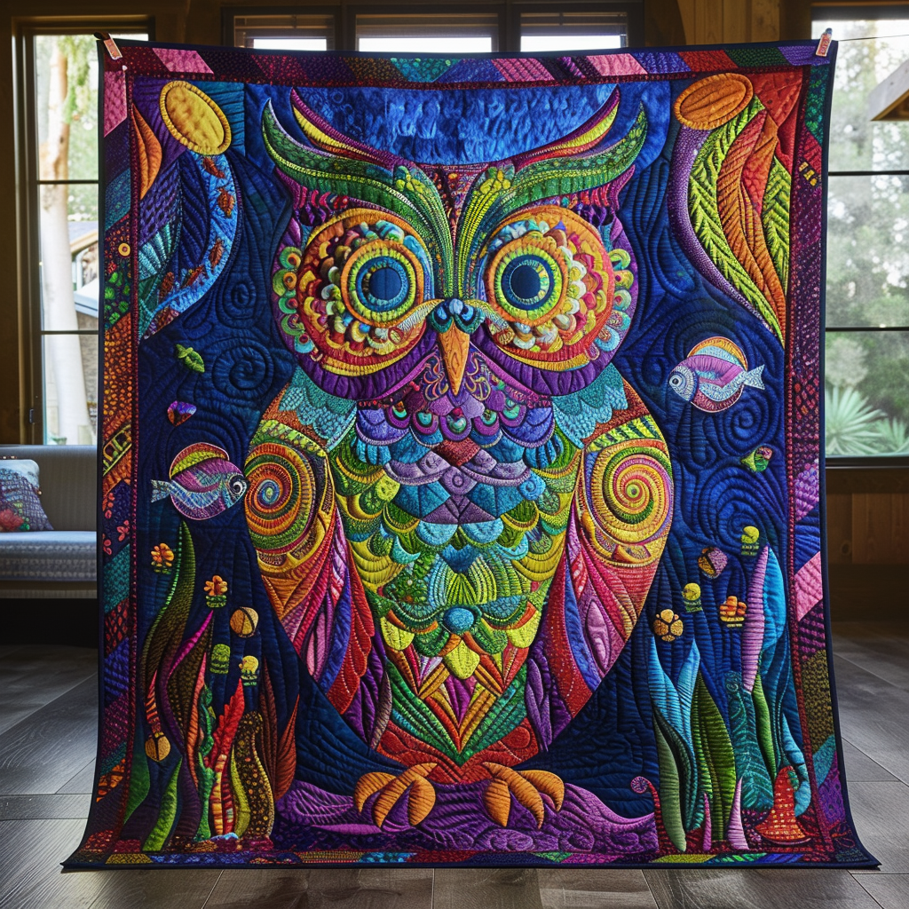 Ocean Owl Quilted Blanket NCU0NT054