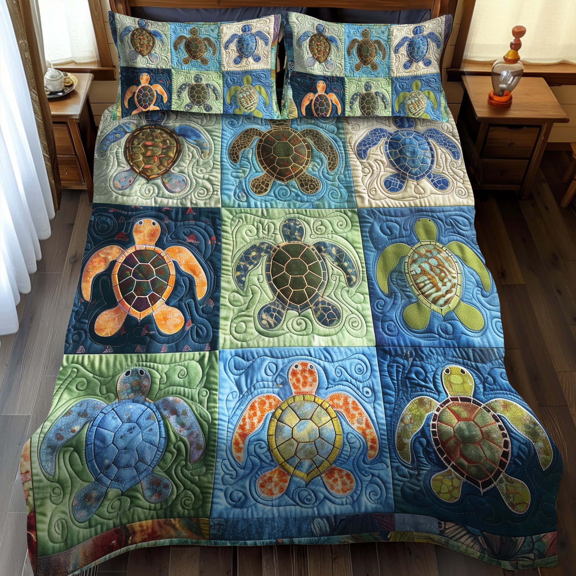 Sea Turtle Quilted Bedding Set NCU0VT05