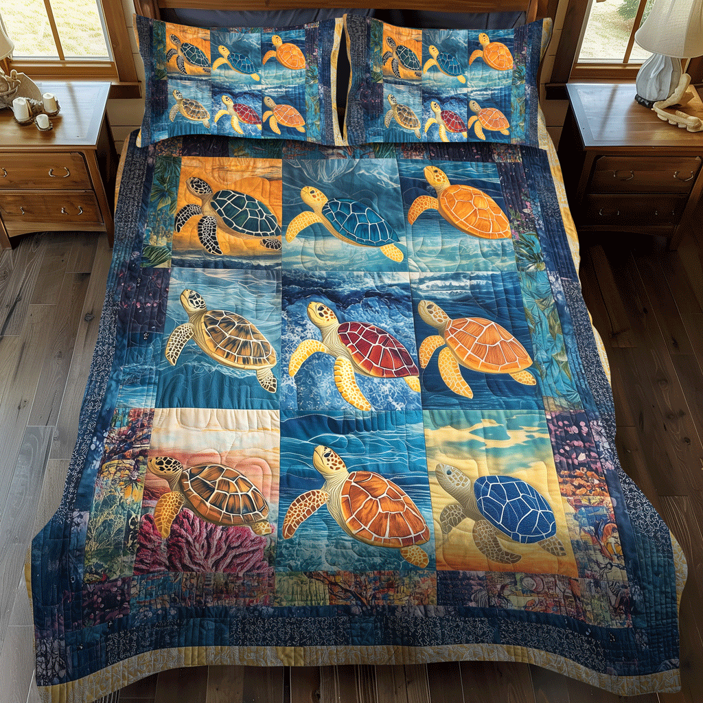 Oceanic Journey 3-Piece Quilted Bedding Set NCU0TL1124