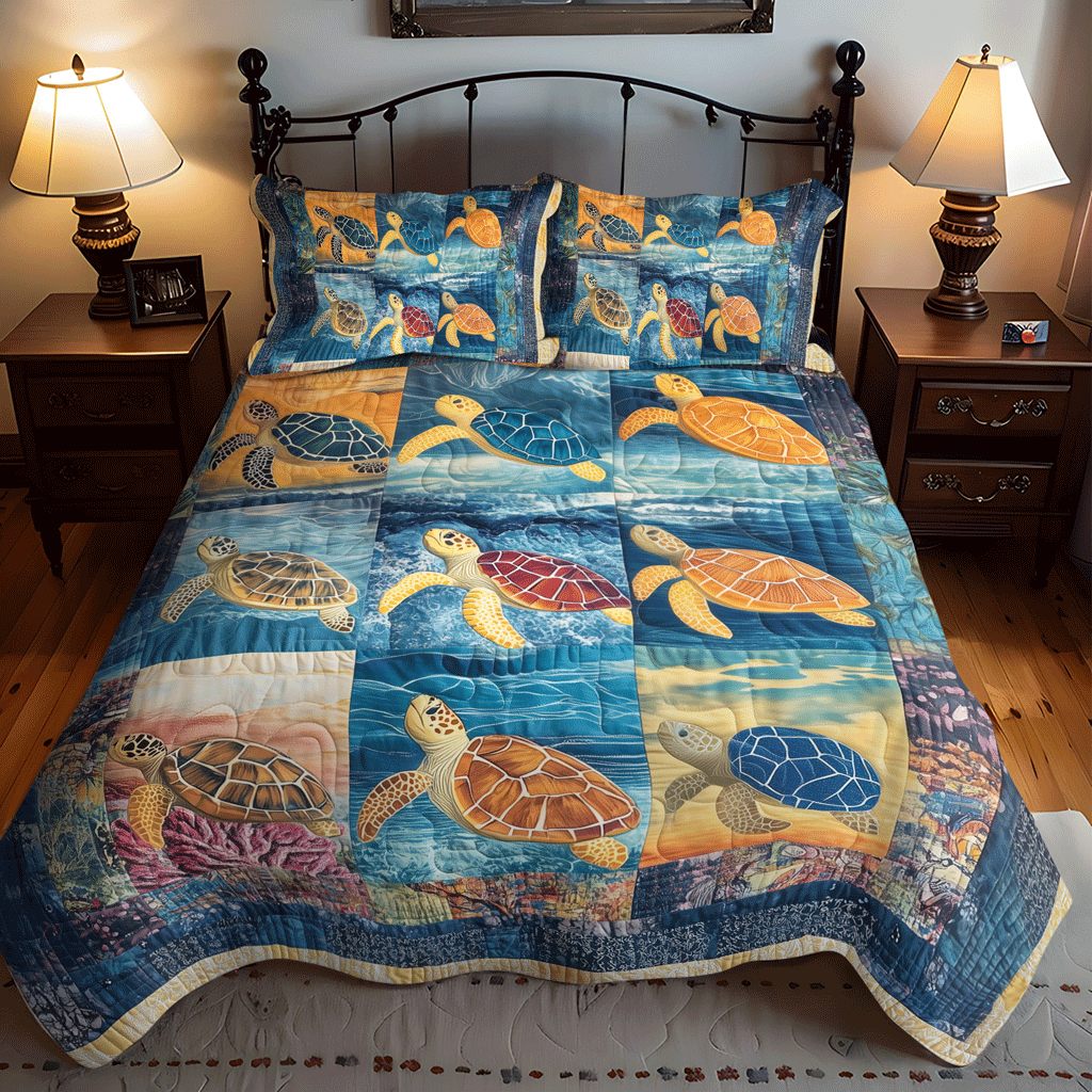 Oceanic Journey 3-Piece Quilted Bedding Set NCU0TL1124