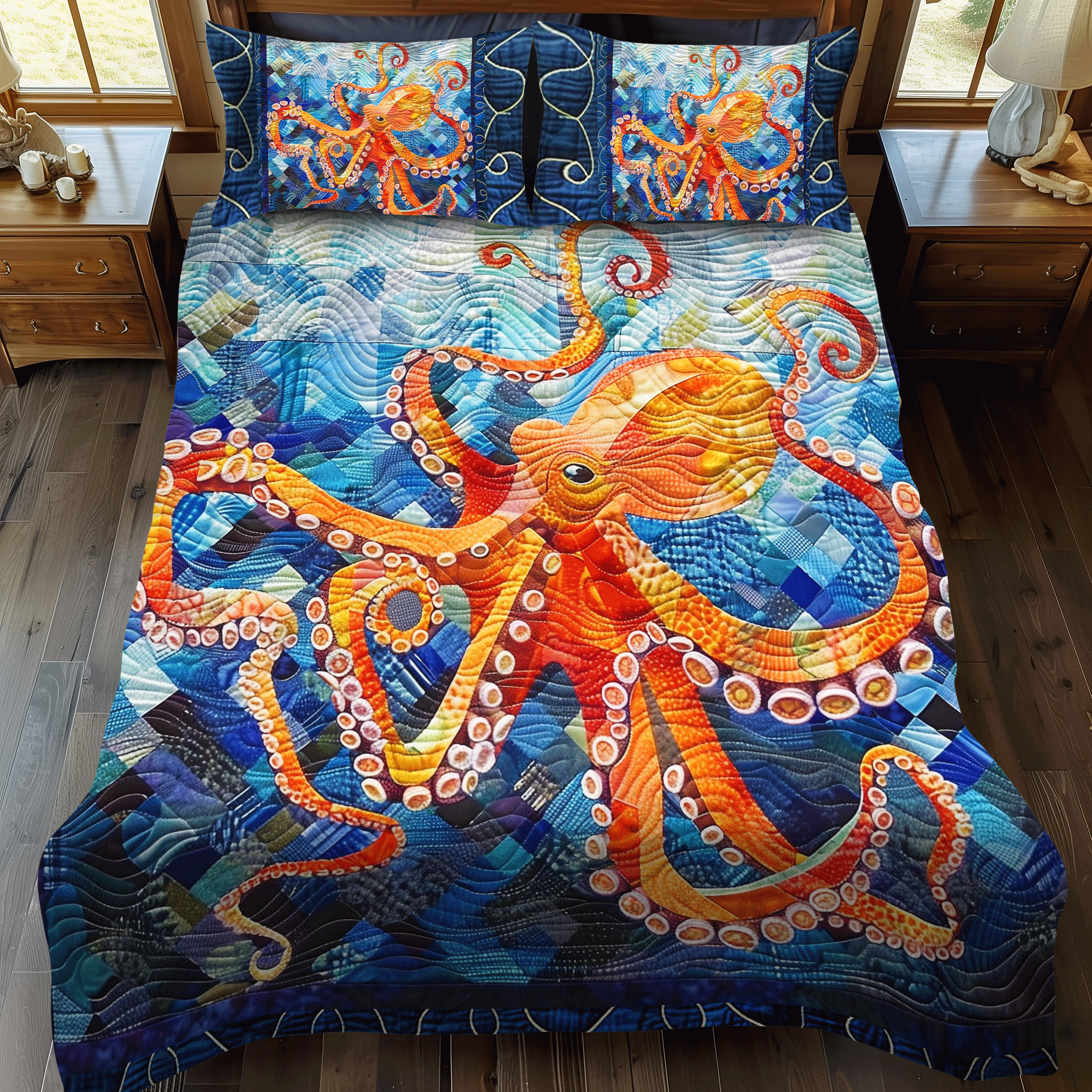 Octopus Oasis 3-Piece Quilted Bedding Set NCU0DV221