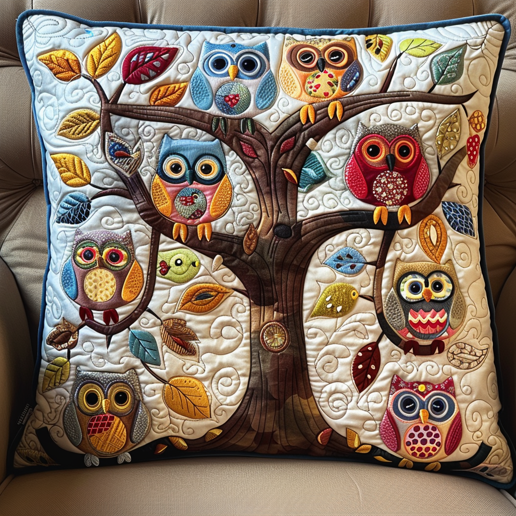 Owl Family Tree Quilted Pillow Case NCU0NT047