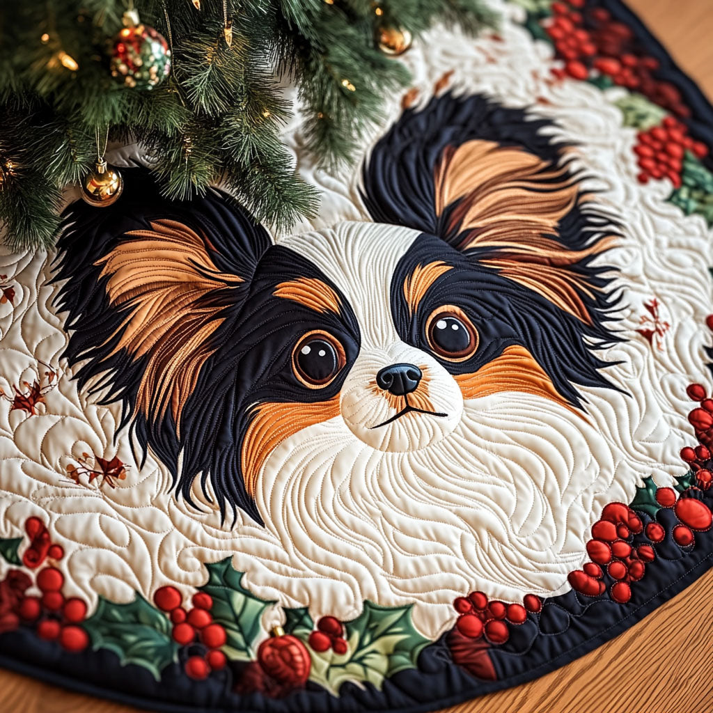 Papillon Among Blossoms Quilted Christmas Tree Skirt NCU0PT1778