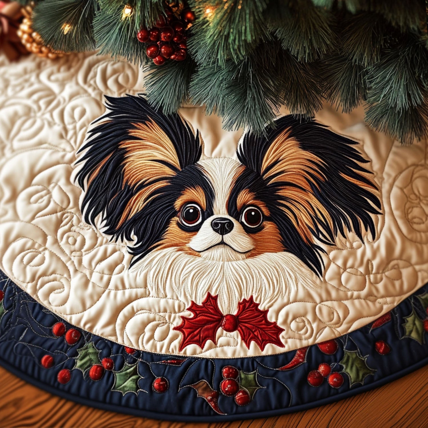 Papillon Charm Quilted Christmas Tree Skirt NCU0PT1779