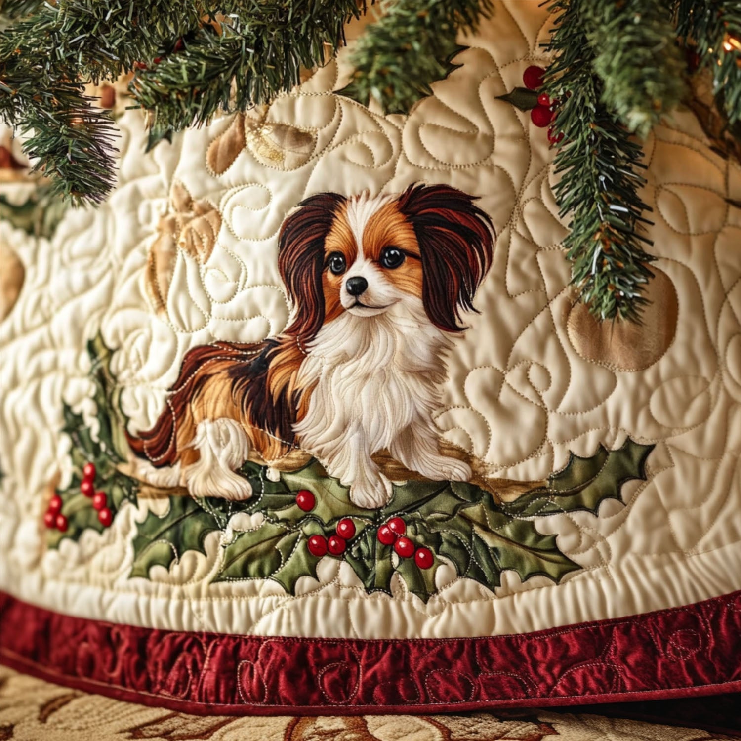 Papillon in the Park Quilted Christmas Tree Skirt NCU0PT1783