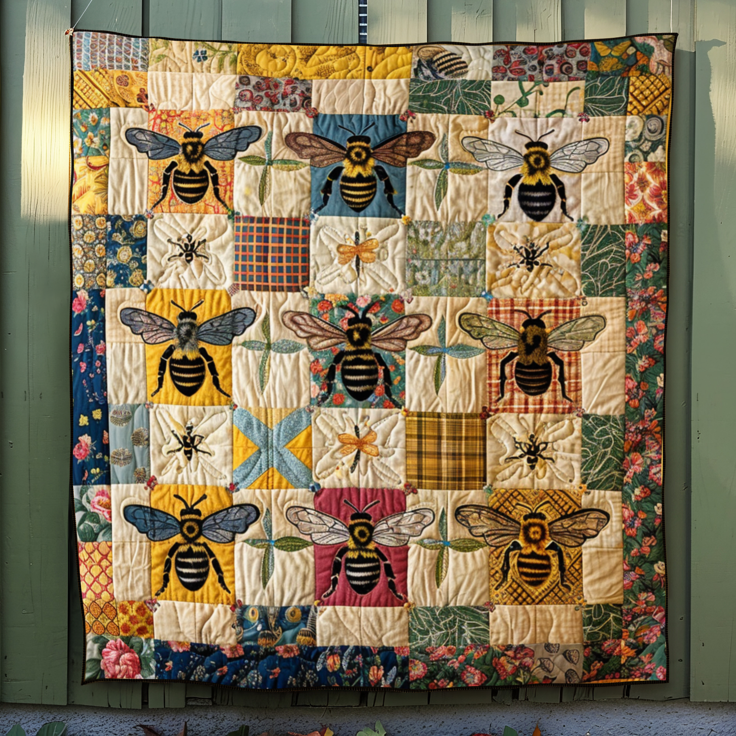 Patchwork Bumblebee Quilted Blanket NCU0NT028