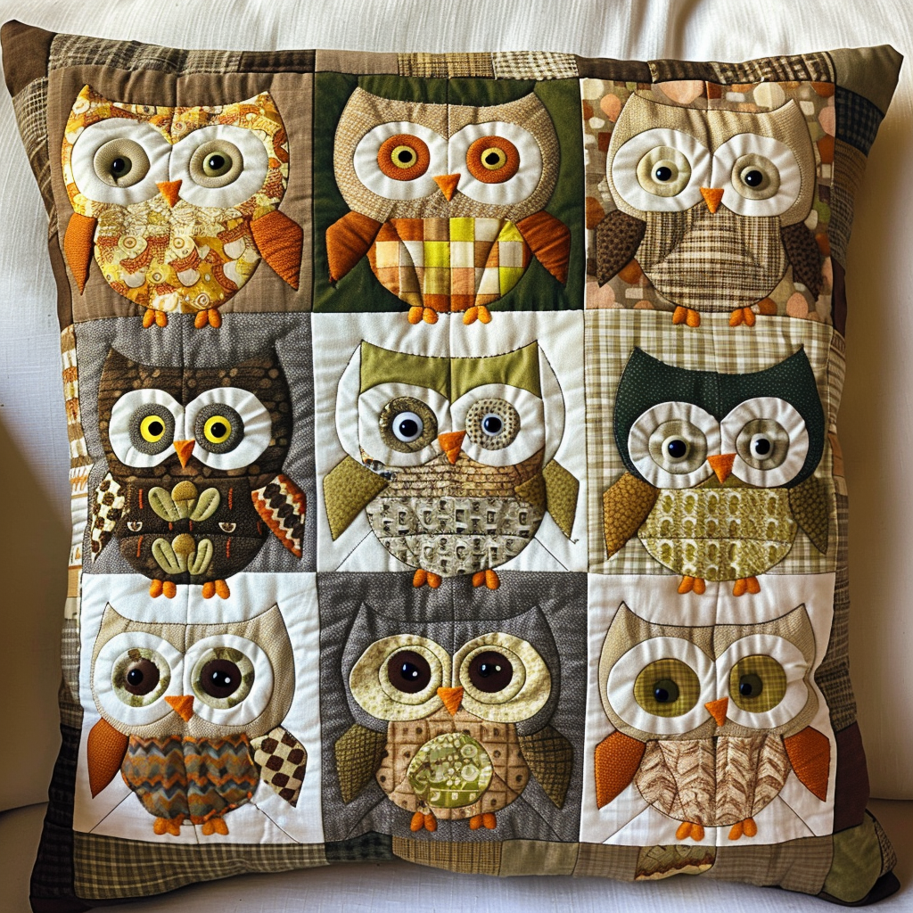 Patchwork Owls Quilted Pillow Case NCU0NT042