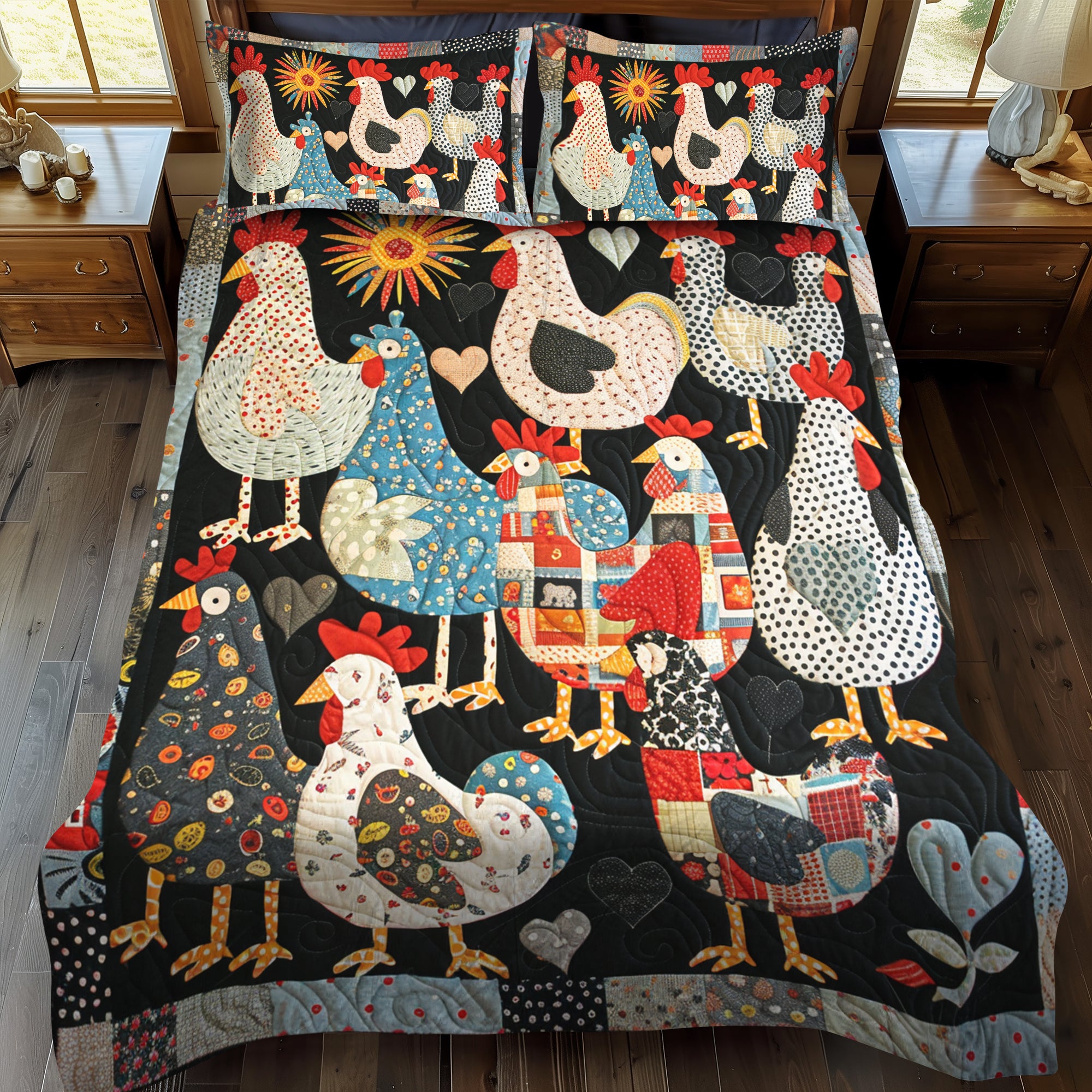 Patchwork Poultry 3-Piece Quilted Bedding Set NCU0TH842