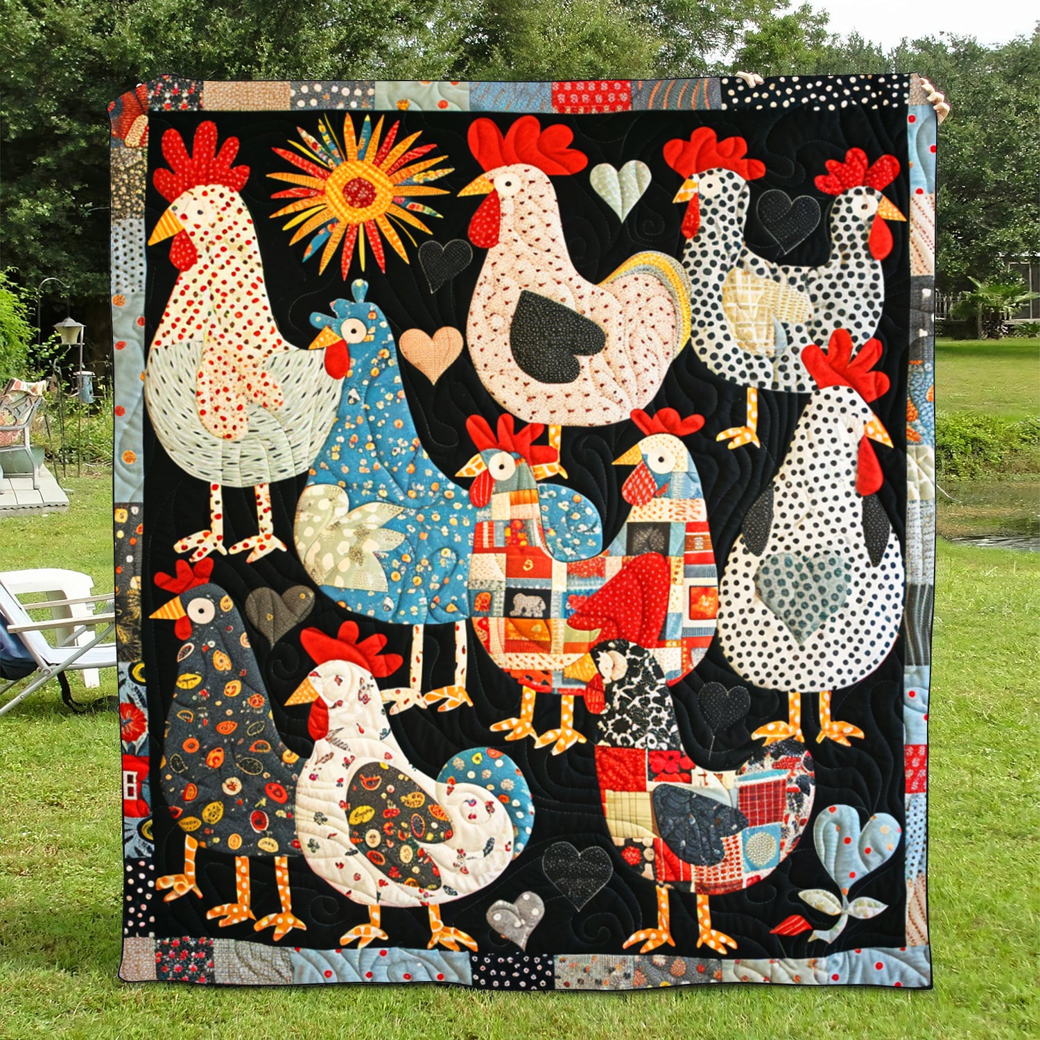 Patchwork Poultry Quilted Blanket NCU0TH870