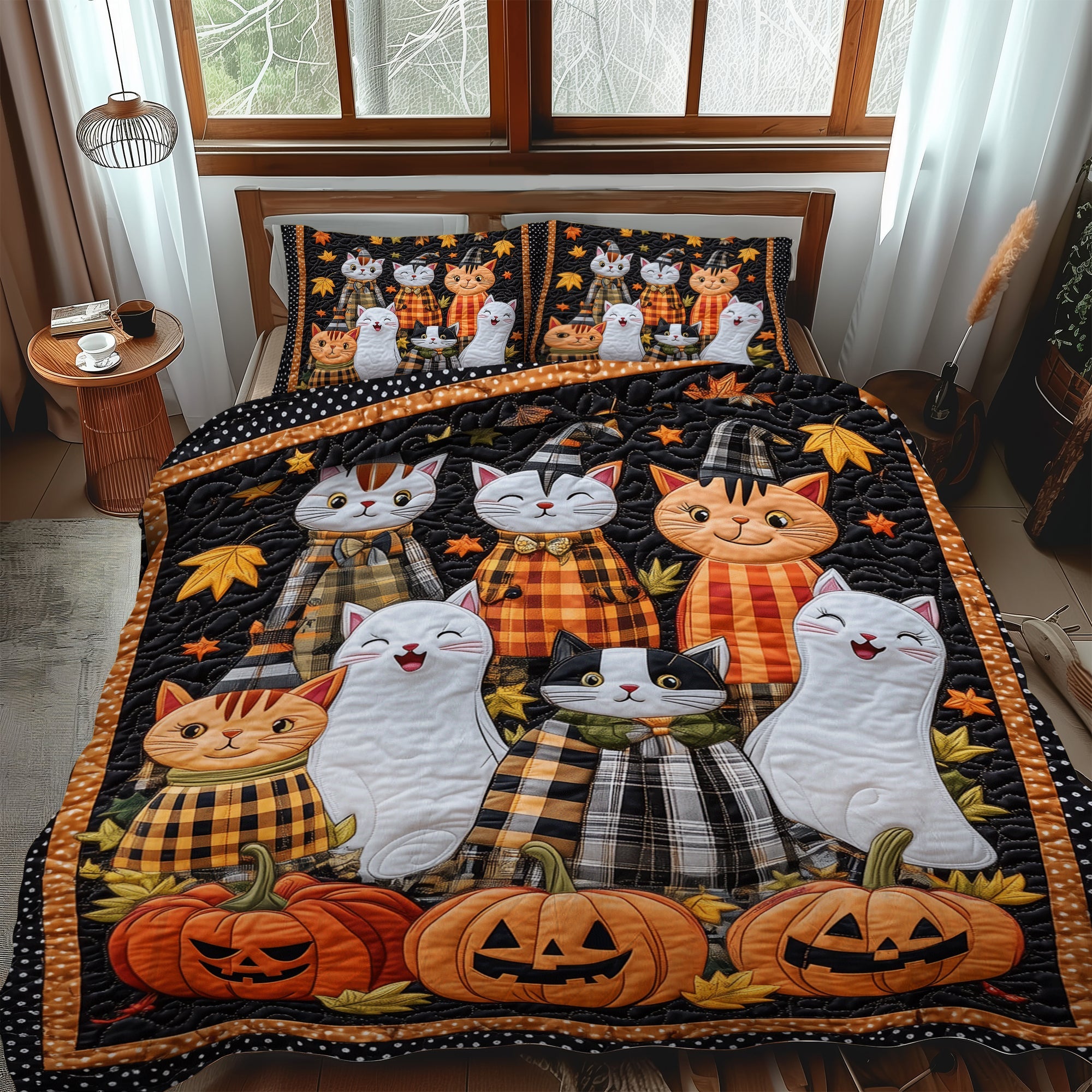 Paws and Pumpkins 3-Piece Quilted Bedding Set NCU0TH1660